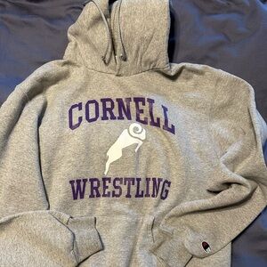 Champion Gray Hoodie with Purple Cornell Design